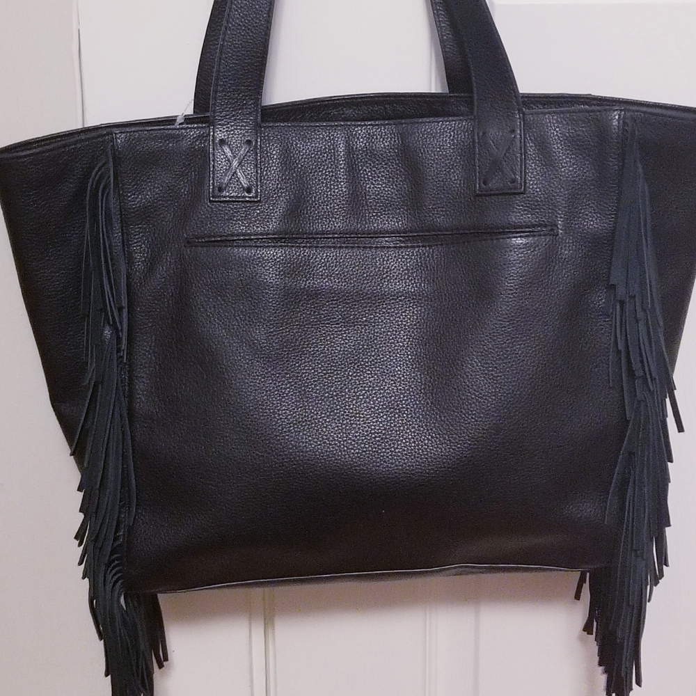 Black leather Barney's New York tote